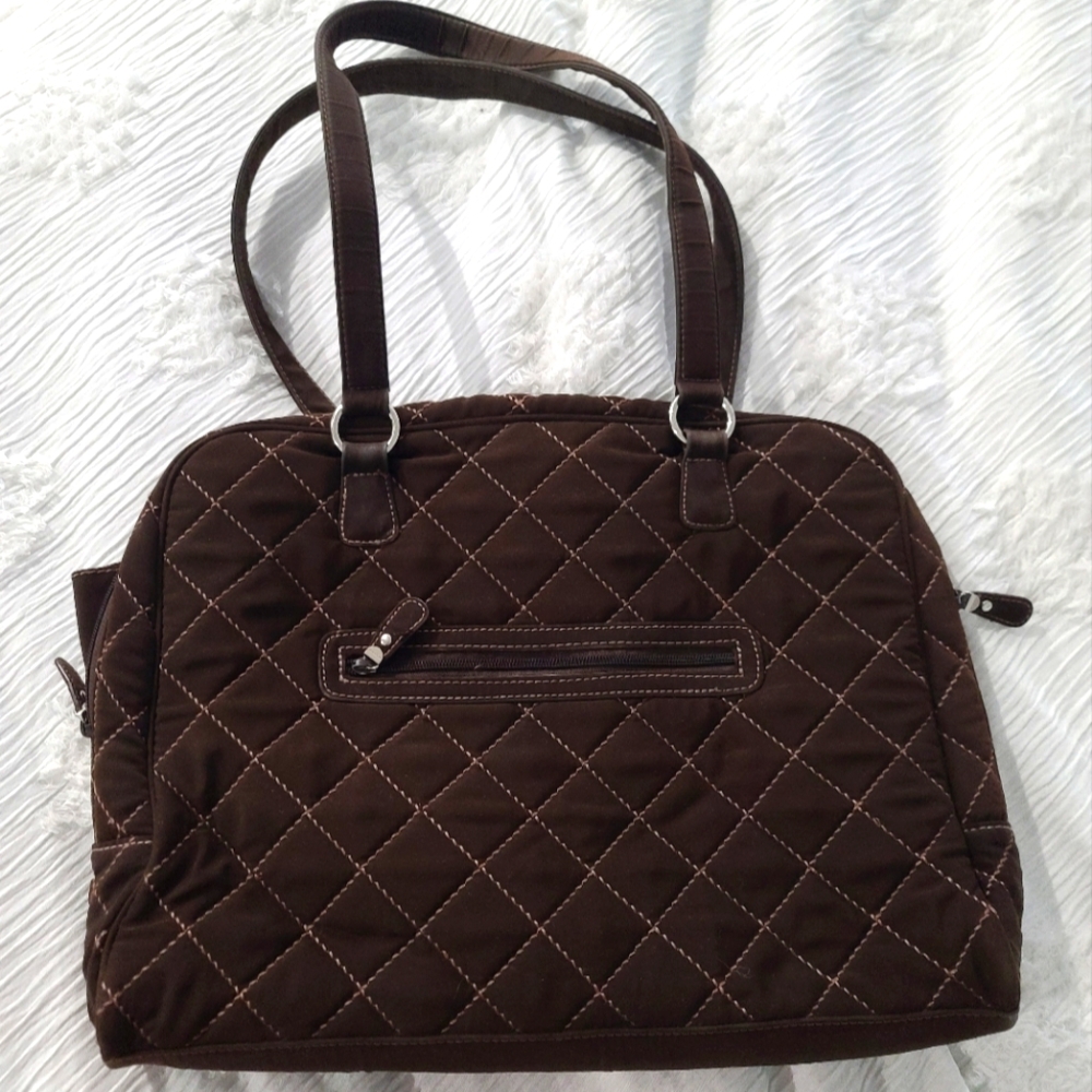 Vera Bradley Quilted Commuter Laptop Tote Espresso Brown Microfiber 12 x 16